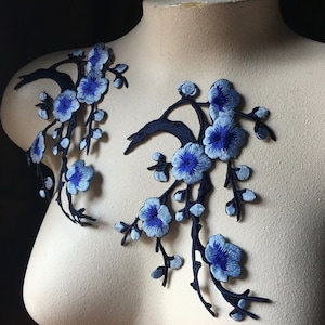 2 BLUE Cherry Blossom Appliques Iron On Appliques for Garments, Lyrical Dance, Costume or Jewelry Design IRON