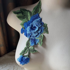 3D BLUE Rose Lace Rose Applique for Grad Gowns, Garments, Costume Design CA 979