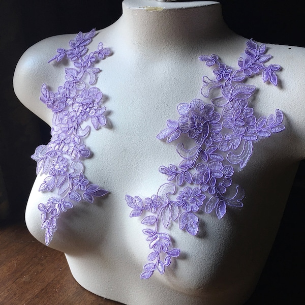 SECONDS LILAC Lace Applique Pair  for Lyrical Dance, Bridal, Capes, Veils, Costume Design PR 377 lil