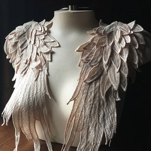 CHAMPAGNE BEIGE 3D Lace Applique Wings Pair for Angels, Swan Lake, Epaulettes, Garments, Costume Design PR 380