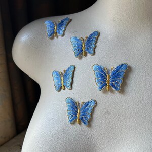 5 BLUE Butterfly Appliques Assorted for Bridal, Garments, Costume Design BF 9