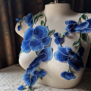 BLUE Poppy Blossom Applique SET for Lyrical Dance, Ballet, Bridal, Garments CA 946