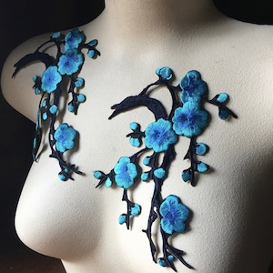 2 TURQUOISE Cherry Blossom Appliques Iron On Appliques for Garments, Lyrical Dance, Costume or Jewelry Design IRON