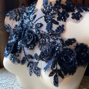 Navy Blue 3D Applique  Beaded for GRAD, Lyrical Dance, Ballet, Couture Gowns F2c