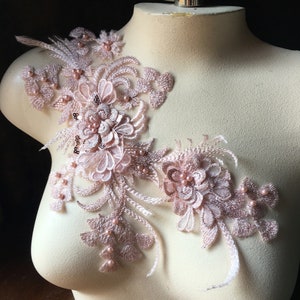 Rose Blush 3D Applique Beaded for Lyrical Dance, Ballet, Couture Gowns F101