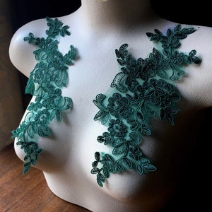Forest Green Lace Applique Pair: Costume Design Embellishment (SECONDS) PR 377