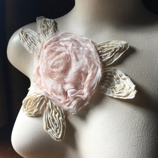 Ivory & Blush Chiffon Flower Applique LARGER for Lyrical Dance, Bridal, Sashes, Shabby Chic, Cottage Core, Corsages CA 3LG