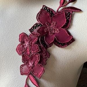 Burgundy 3D Applique Beaded Flower IRON ON for Lyrical Dance, Headpieces, Garments, Costume Design IRON 97