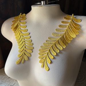 GOLD Leaves Feathers Applique PAIR Iron On for Lyrical Costumes, Cosplay, Garments  IRON 76 #2 pair