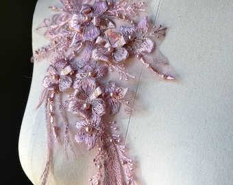 ROSE PINK 3D Applique , Beaded, Embroidered for Lyrical Dance, Ballet, Couture Gowns F74