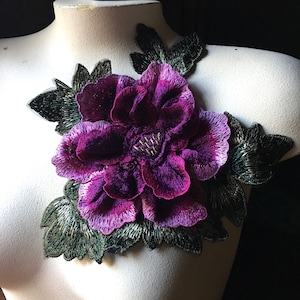 MAGENTA PURPLE 3D Rose Applique Lace LaRGE for Lyrical Dance, Ballet, Skating Costumes, Garments CA 932
