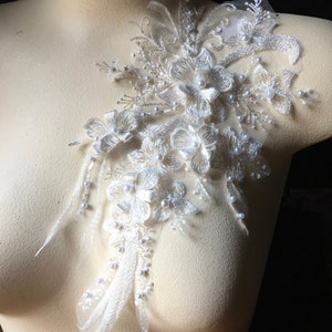 WHITE 3D Applique , Beaded, Embroidered for Lyrical Dance, Ballet, Couture Gowns F74