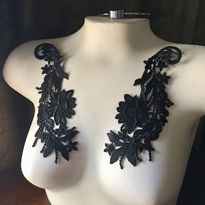 BLaCK Lace Applique Pair in Venise Lace, made in USA for GRAD, Prom, Garments, Costumes PR 132