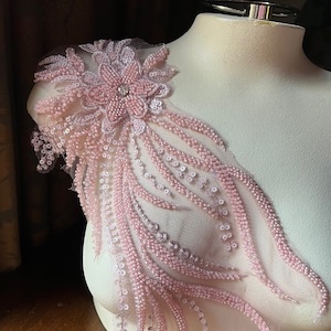 ROSE PINK Beaded 3D Applique #1 for Prom, Lyrical Dance, Costumes, Garments F148-1