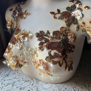 COPPER GOLD Multi Beaded Applique PAIR with Sequins for Lyrical Dance, Ballet, Couture Gowns F161