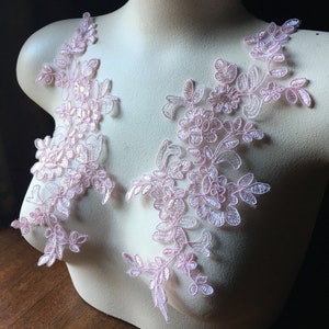 SECONDS PINK Lace Applique Pair for Lyrical Dance, Bridal, Capes, Veils, Costume Design PR 377