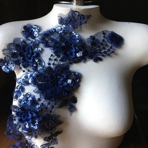 Navy Blue 3D Applique  Beaded for GRAD, Lyrical Dance, Ballet, Couture Gowns F115