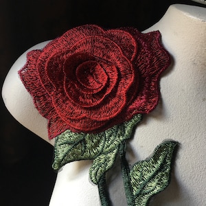 3D Red Rose Lace Rose Applique for Grad Gowns, Garments, Lyrical, Ballet Dance Costumes, Boho Bridal CA 821