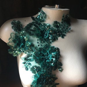 EMERALD GReeN 3D Applique  Beaded for GRAD, Lyrical Dance, Ballet, Couture Gowns F115