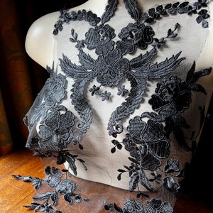 BLACK Long Lace Applique for Bridal, Costume Design CA 981