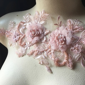 Rose Pink 3D Flower Applique: Beaded Lyrical Dance Costume Embellishment