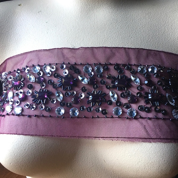 Plum Beaded Lace Applique SMALL for Lyrical Dance, Bridal,  Sashes, Costumes, Headbands CA 942 sm