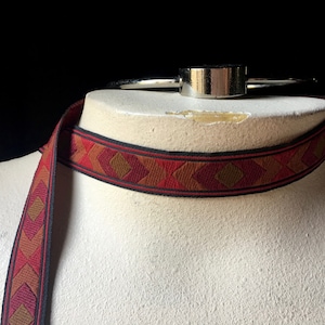 2 Yds Jacquard Ribbon Trim: Red, Green & Gold Geometric Woven