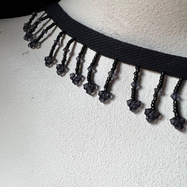 18" BLACK Midnight Beaded Fringe for Garments, Junk Journal Tags, Costume or Jewelry Design, Lampshades or Home Decor