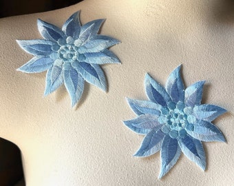 2 BLUE FLOWER Appliques Iron On for Costumes, Garments IRON 103