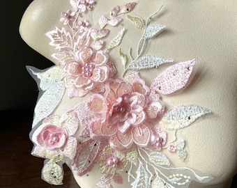 Pink & Green Floral 3D Lace Applique: Ballet, Lyrical Dance (Second Quality) F24-1 b