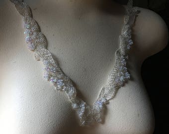 WHITE Beaded Applique Trim for Lyrical Dance, Ballet, Ballroom Dance, Skating Costumes, Couture CA 113wh