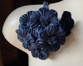 NAVY BLue Velvet  Flowers YoYo Millinery Flowers for Milliinery, Costumes, Crafts MF