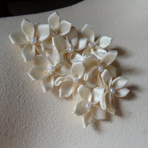 10 Ivory Ribbon Flower Appliques for Lyrical, Ballet, Garters, Lingerie, Crafts