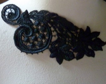 Black Lace Applique for Grad,Millinery, Lyrical, Ballet, Neo Victorian, Steampunk, Lace Jewelry, Costume Design  SBLA 501
