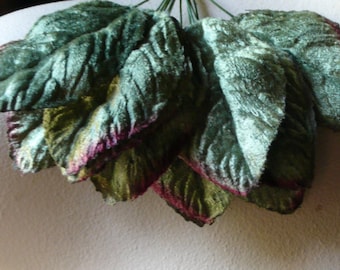 12 Green Leaves Velvet Leaves for Bridal, Corsages, Bouquets, Scrapbooking, Hats ML 93