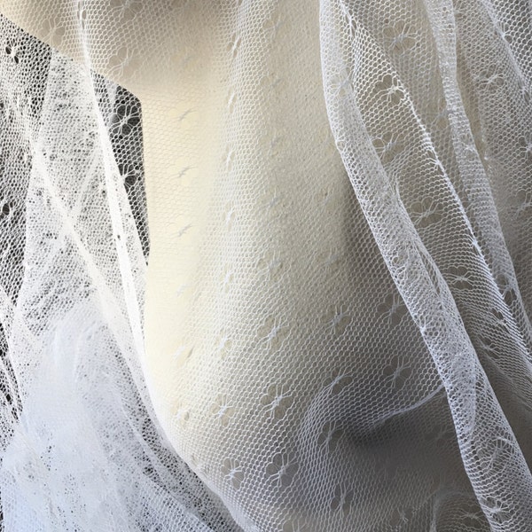 WHITE Net Lace Point d'Esprit  61 -63" wide for Bridal, Veils, Shrugs, Shawls, Costumes