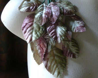 Pink Green Velvet Leaves Ombre for Millinery, Bridal, Boutineers, Corsages, Bouquets, Crafts ML 29