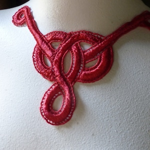 SECONDS - RED Celtic Knot Venice Lace Applique for Jewelry or Costume Design CA 702