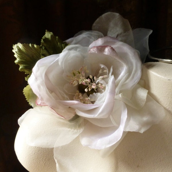 Ivory & Pink Silk Velvet and Organdy Millinery Rose for Bridal, Hats, Corsages MF101- 4873