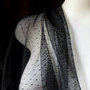 BLACK Swiss Dot Veiling Point d&#39;Esprit #2 SMaLL Dot 105 - 110 cm made in Uk for Blouses. Veils, Gowns, Gloves, Costumes
