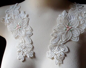 Ivory & Peach 3D Lace Applique Paren voor Lyrical Dance, Ballet, Bridal, Kousenbanden, Hoofdbanden, Kleding PR 51