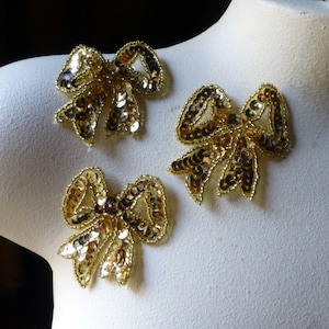 3 GOLD Beaded Bow Applique Pins AB Finish for Lyrical Dance, Costumes, Headbands image 1