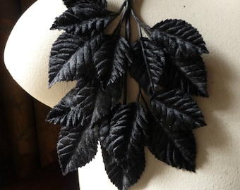 Black Leaves Velvet Leaves for Bridal, Boutonnieres, Headbands, Hats, Costumes ML 38