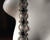 8.5 quot SILVER BLACK Beaded Trim for Bridal, Sashes, Flapper, 18th Century Costumes TRLG 8