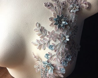 Beaded and Embroidered for Lyrical Dance Ballet NEW Silver Couture Gowns F82-2 Rose Gold /& Aqua 3D Applique  #2