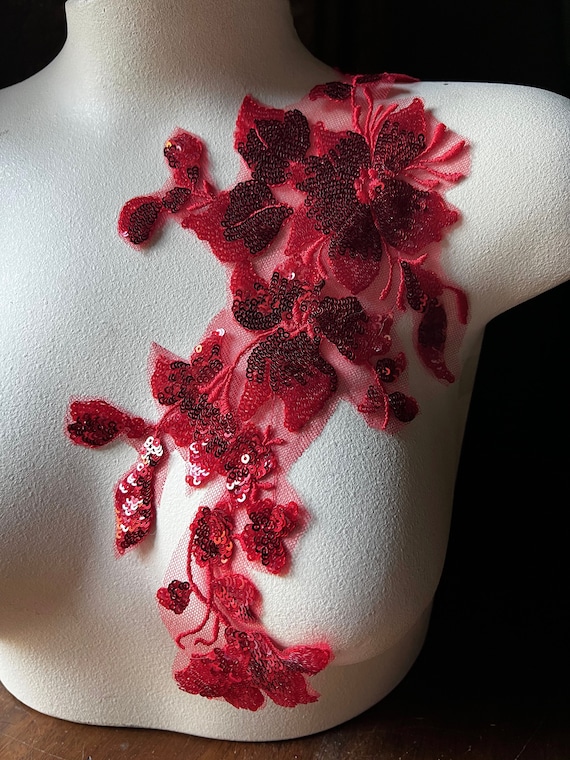 Embroidered Sequin Applique – Red – Black Sapphire Design