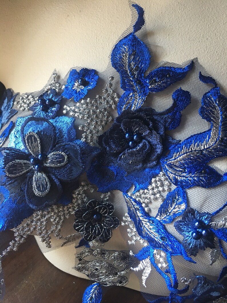 Ballet Couture Gowns F15NEW SAPPHIRE Blue /& SILVER 3D Applique Beaded and Embroidered for Lyrical Dance