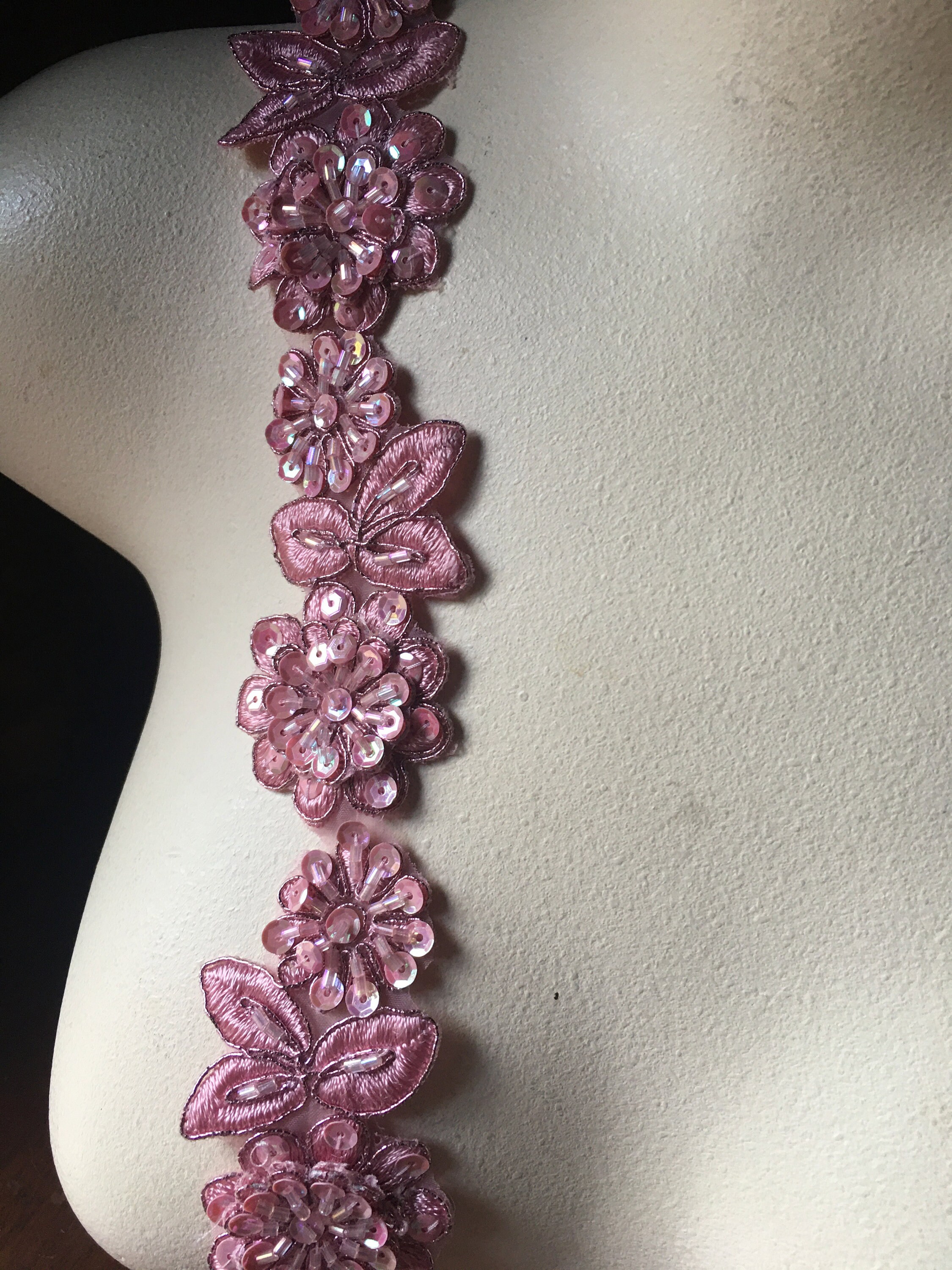 12 ROSE Pink Trim Beaded Applique Trim ORIGINAL Dye Lot Etsy España