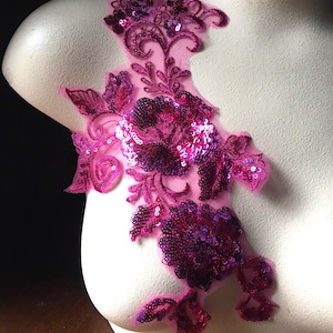 FUCHSIA & MAGENTA Applique Beaded with Sequins for Lyrical Dance, Ballet, Couture Gowns F129