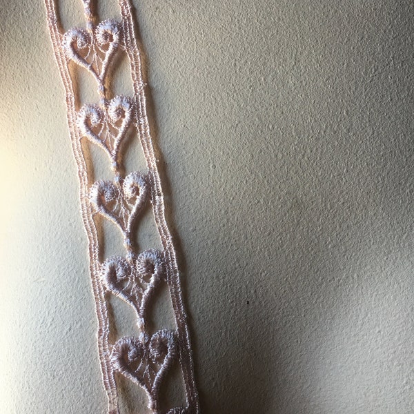 Pink Heart Lace made in USA Venise Lace for Bridal, Valentine's Day, Hearth Appliques, Garters, Lace Earrings CL 200 pk roll